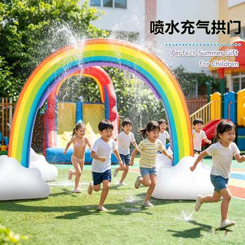 夏季户外充气彩虹拱门喷水玩具