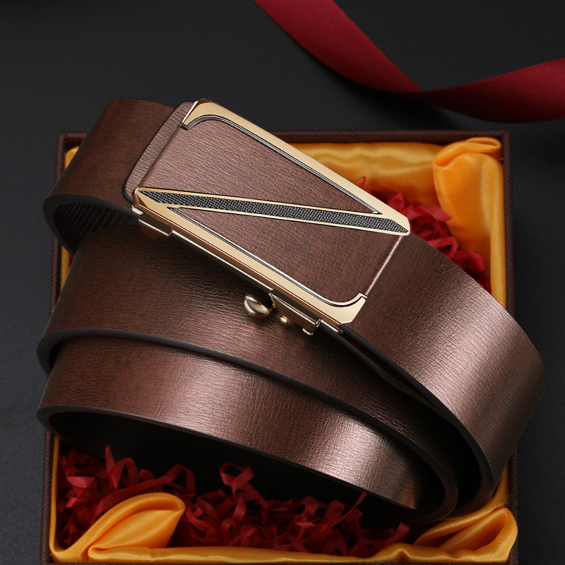 【网络爆款】男士皮带真皮自动扣牛皮腰带男中青年商务休闲裤腰带