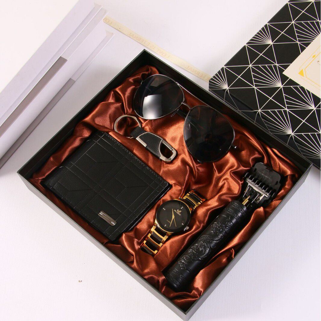 7pcs手表套装理发器钱包墨镜礼盒商务礼品套装送爸爸圣诞节父亲节