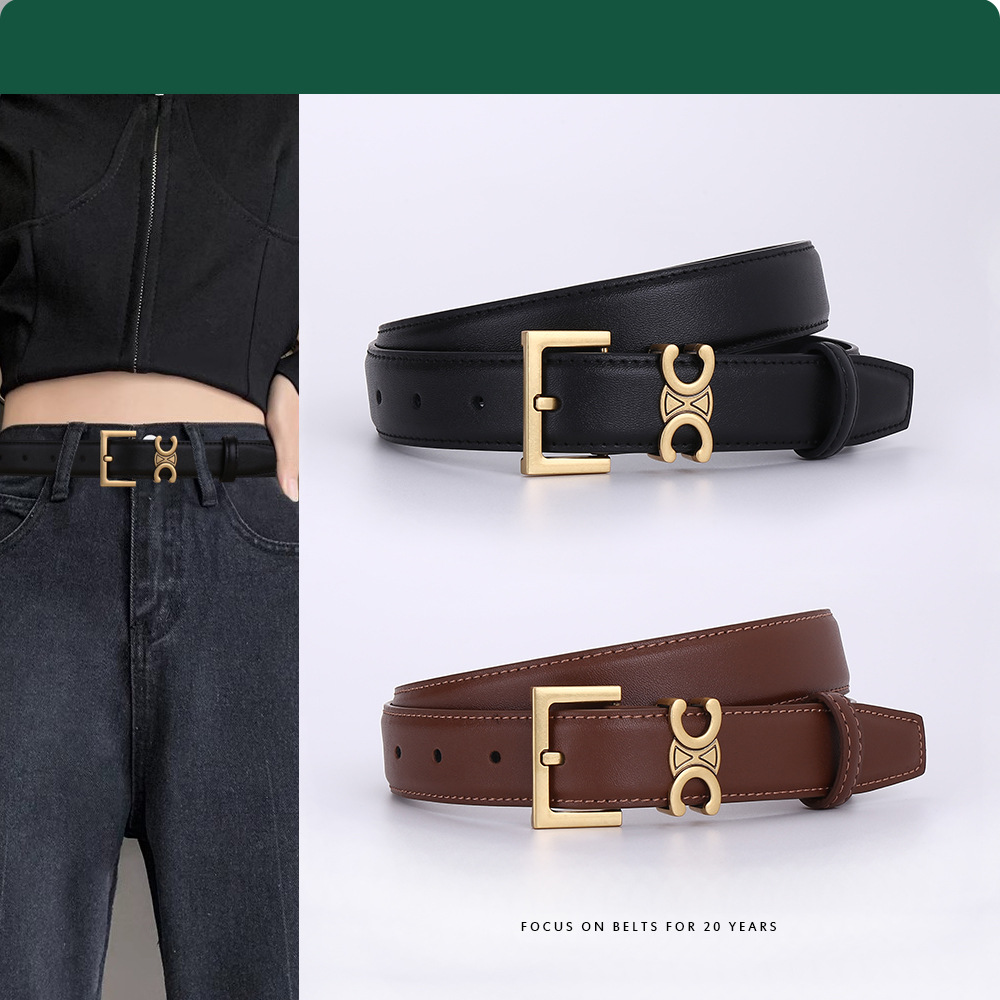 新款双C凯旋门女士皮带时尚百搭装饰腰带牛仔裤带复古女腰带工厂