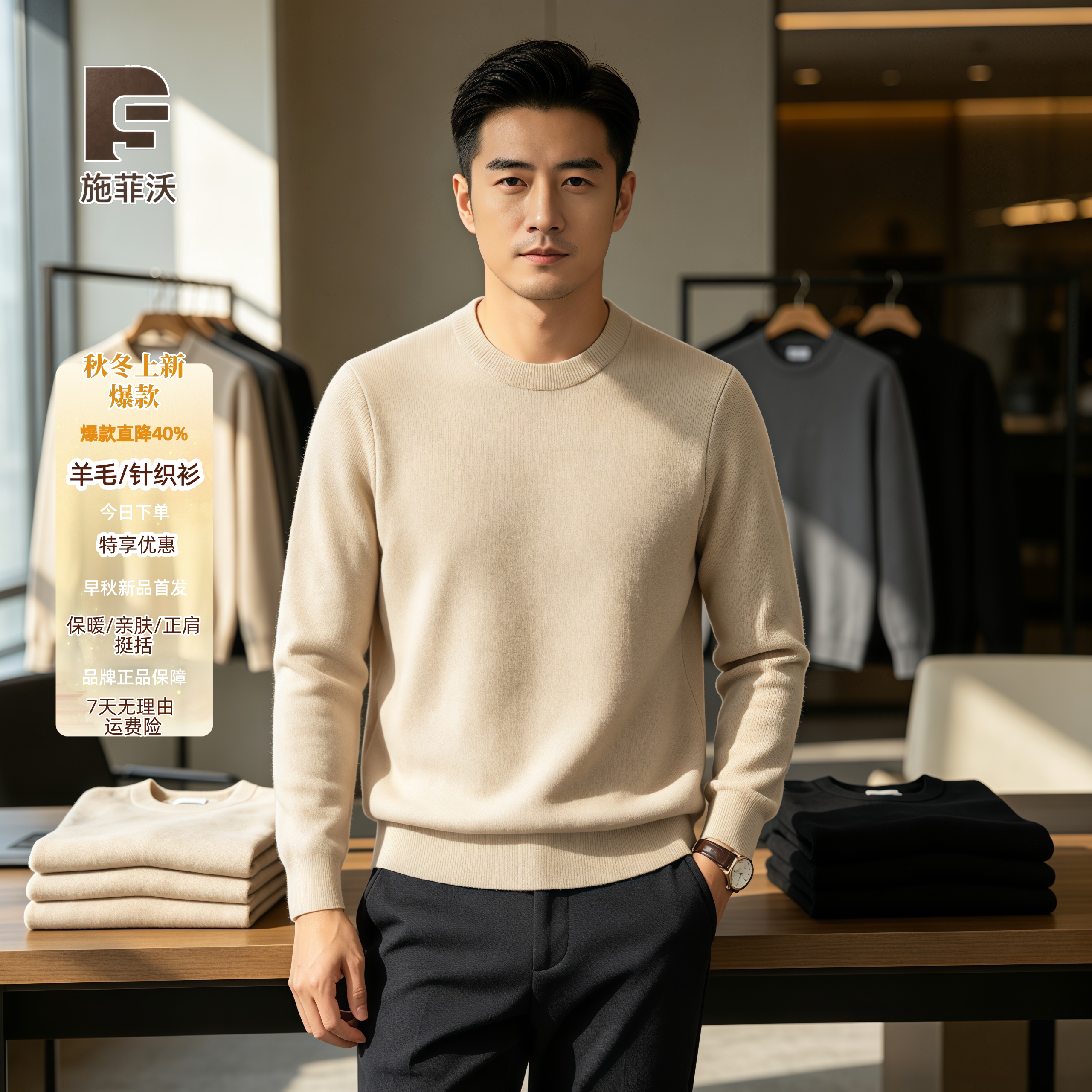绵羊毛/抗起球-施菲沃SAFAVO-高级感老钱风男装秋冬含羊毛针织衫