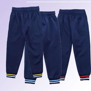 小学生校服裤子红白条两道杠男女童深蓝色运动裤春秋长裤加绒校裤