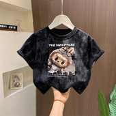 新款 上衣t 宽松潮流百搭半袖 纯棉夏季 拉布男童T恤扎染卡通儿童短袖