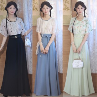 云雾集原创唐褙子上衣破裙日常圆领通勤汉服坦领新中式套装夏季女