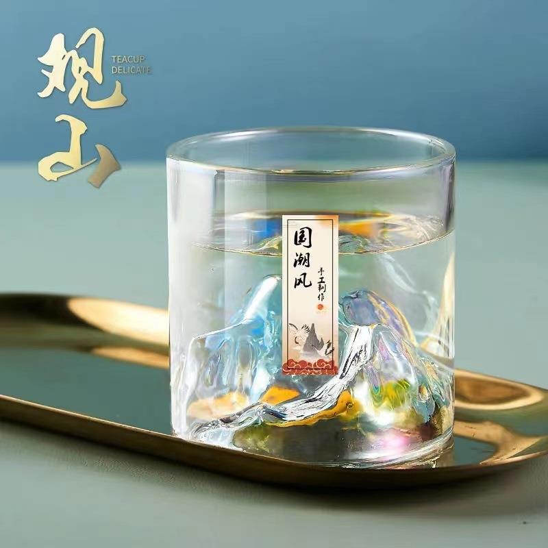 国潮茶具观山杯千里江山杯子茶杯玻璃水杯酒杯冰山创意威士忌青绿
