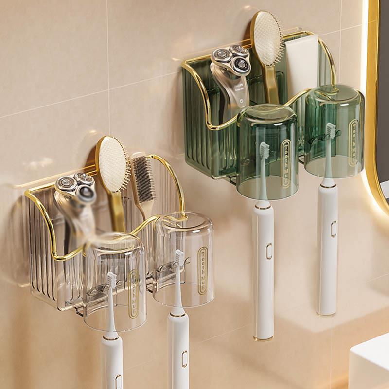 牙刷置物架架子杯子牙膏漱口杯免打孔刷牙杯牙缸壁挂式化妆室电动