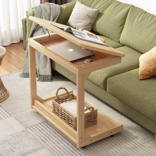 懒人床边桌可翻盖实木电脑桌子客厅家用可移动沙发边柜写字小书桌