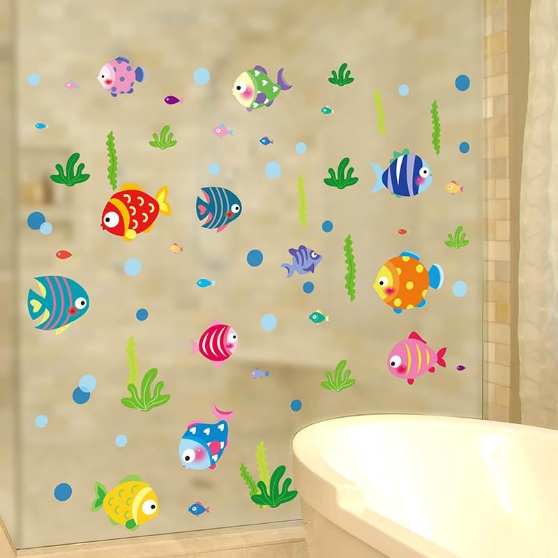 防水贴纸墙纸自粘玻璃小图案卡通小鱼浴室卫生间瓷砖装饰儿童贴画