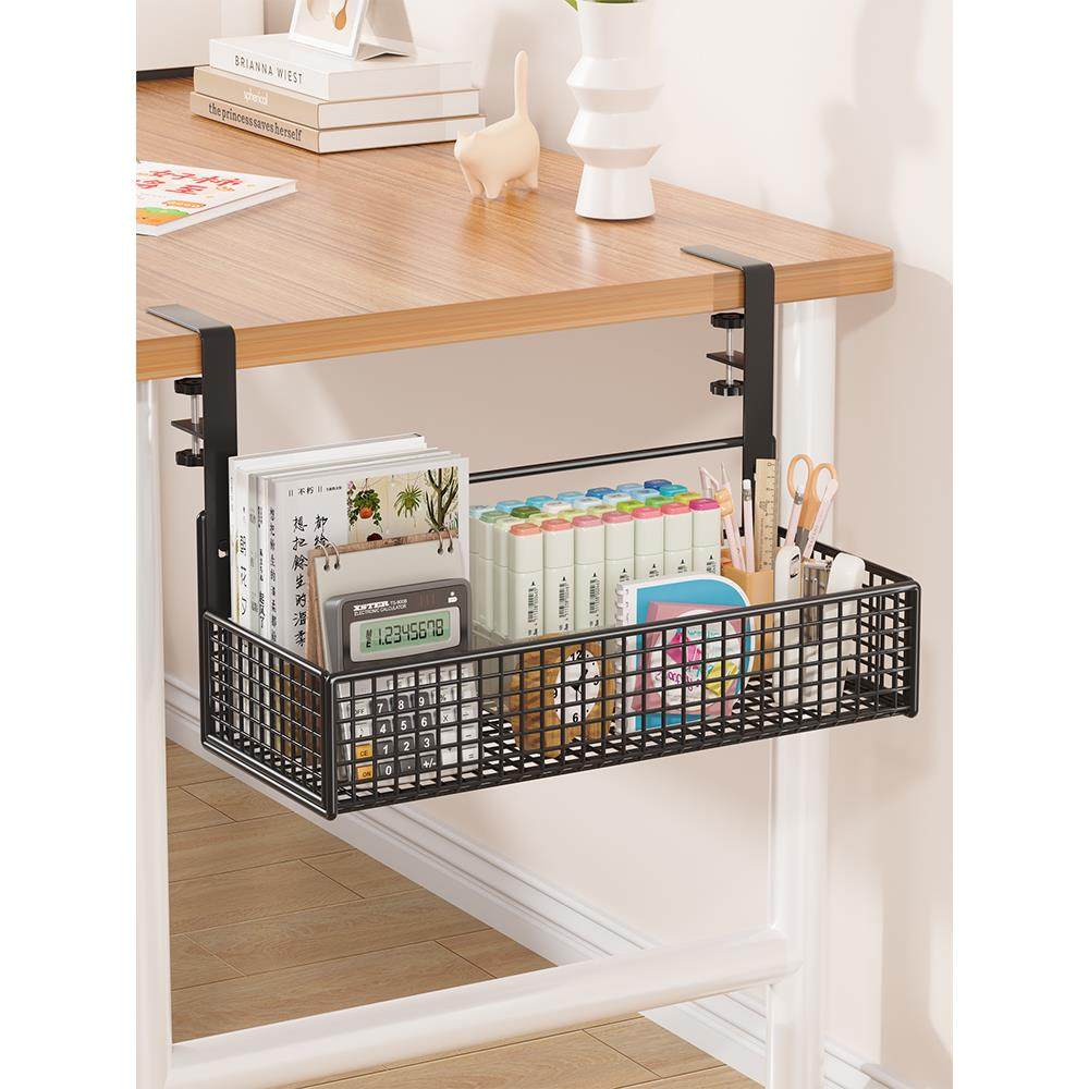 办公室桌下置物架收纳神器书桌旁悬挂式免打孔挂篮子筐桌底桌边盒