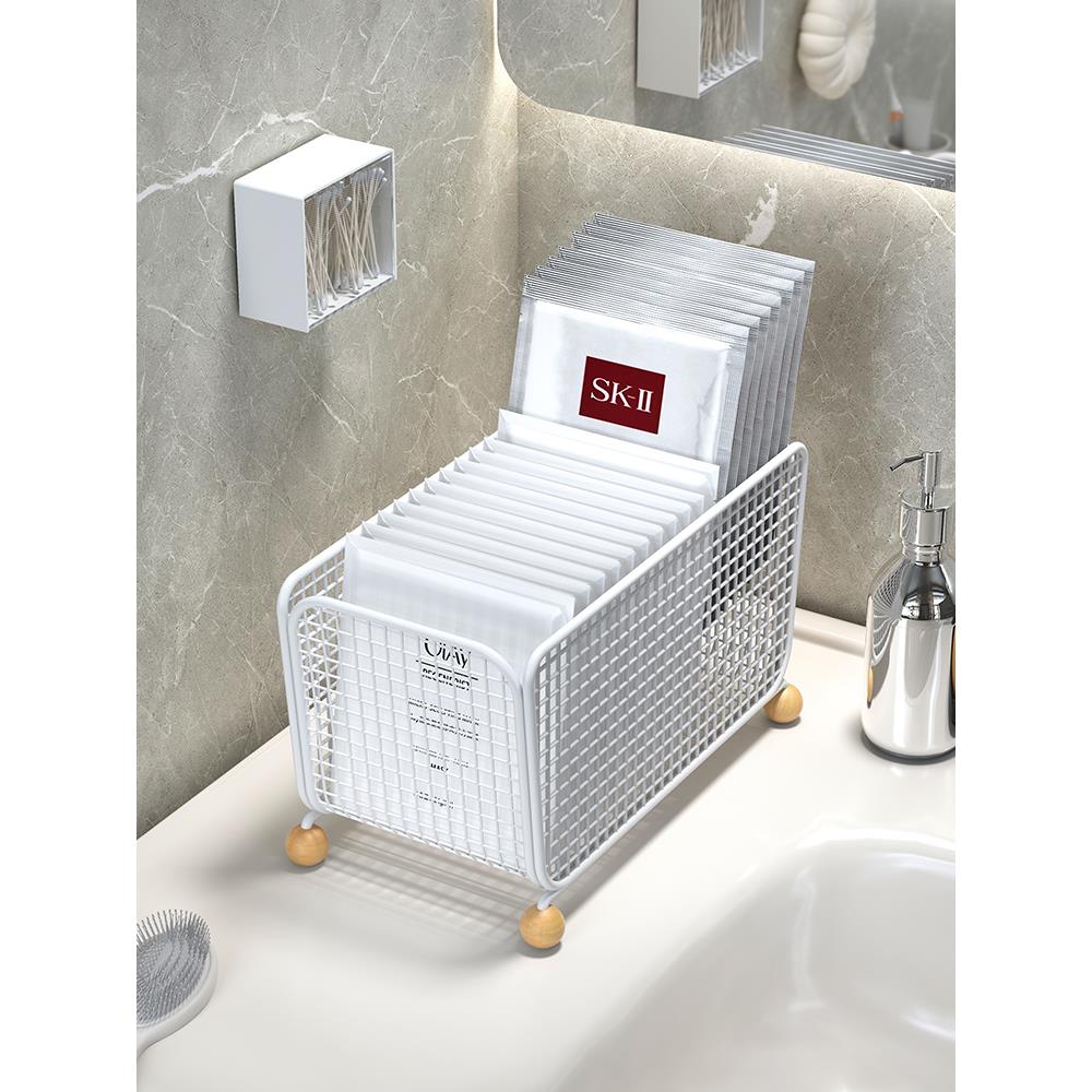 面膜收纳盒铁艺化妆品分格盒透明桌面大容量梳妆台护肤品置物架