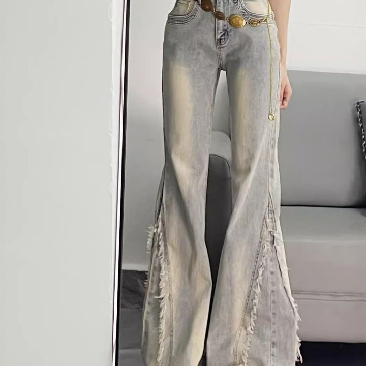 美式复古辣妹微喇牛仔裤女2025年秋季新款设计感毛边修身显瘦长裤,女装/女士精品,牛仔裤,淘宝优惠券,粉丝福利购,淘宝优惠卷