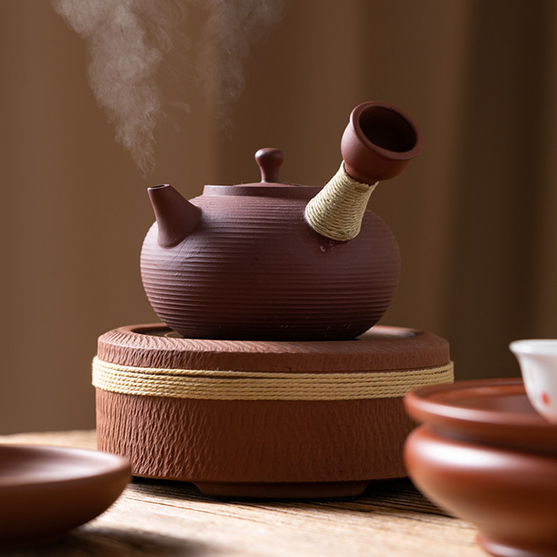 煮茶器煮茶炉子红泥黑晶炉煮茶壶侧把烧水壶套装泡茶家用高档小型