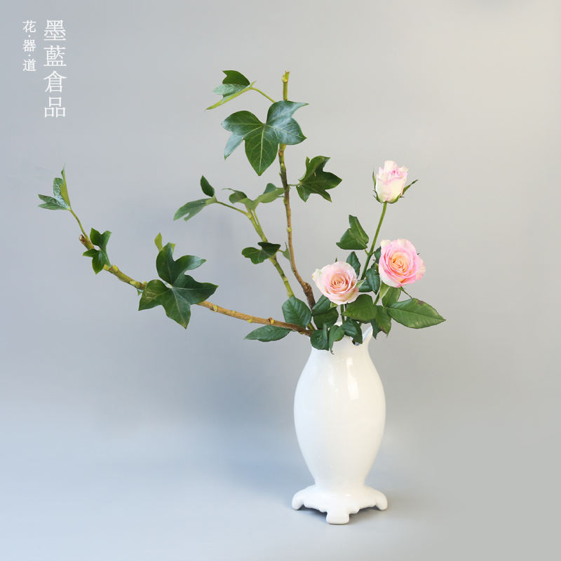 日式古典陶瓷花器 小原流飞鸟瓶花艺器皿 桌面用直立式插花课程标