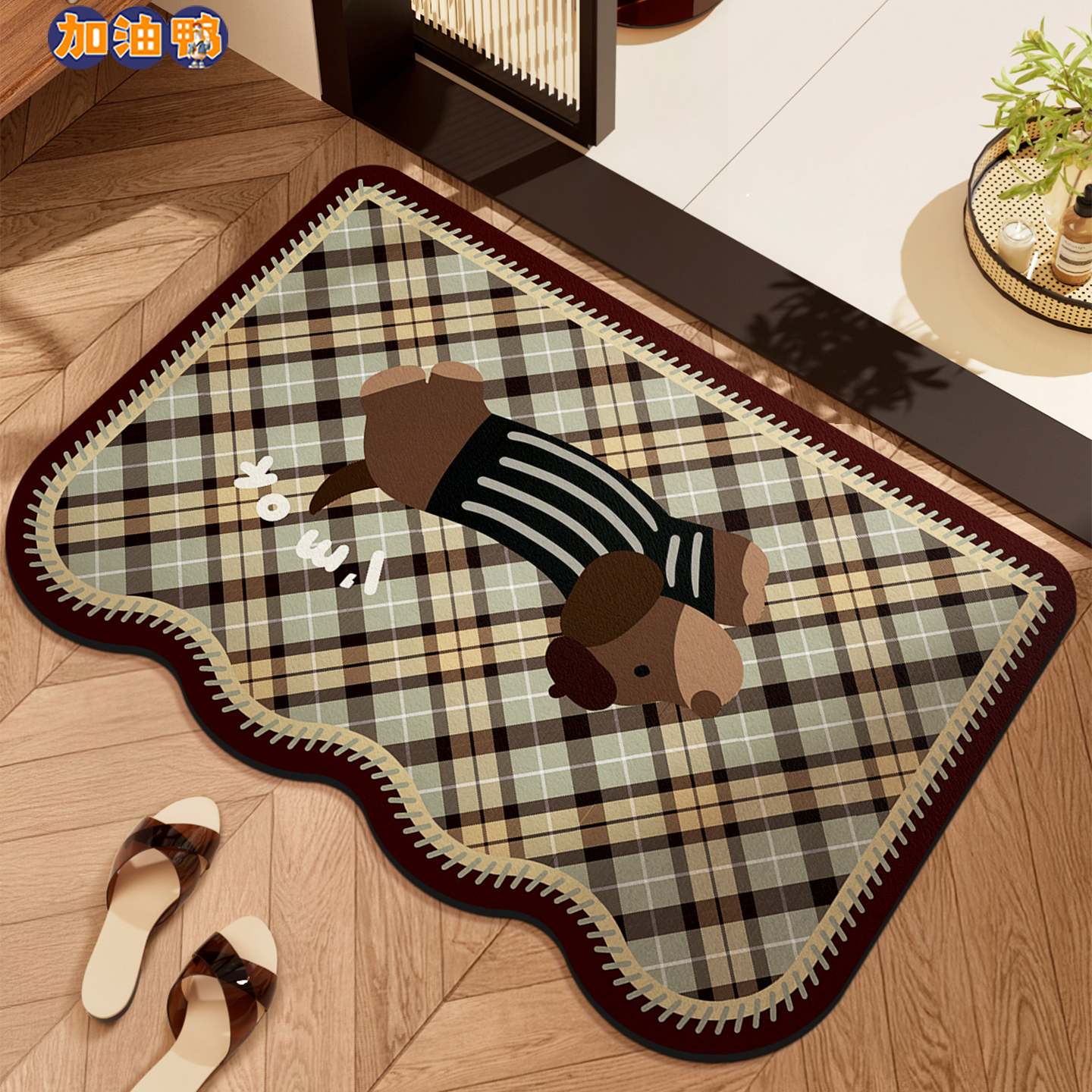 卡通浴室地垫卫生间硅藻泥脚垫厕所门口防滑吸水垫速干地毯腊肠狗