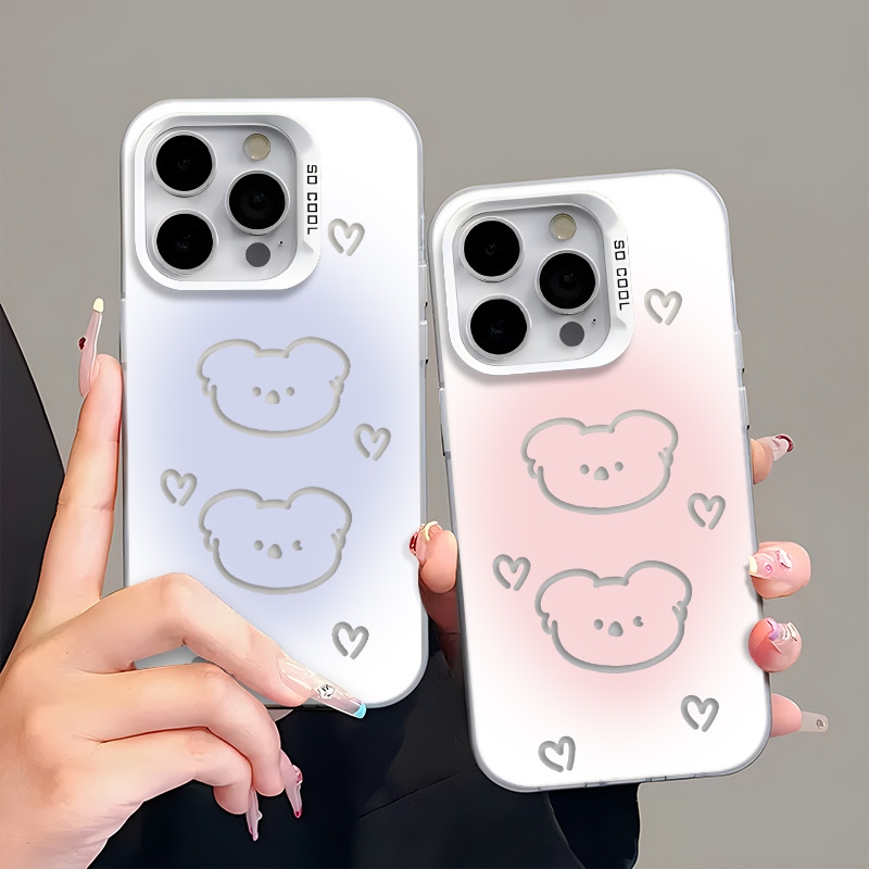 蓝晕染小熊情侣适用苹果16pro手机壳iphone15适用一加13适用小米15适用红米k80适用荣耀300保护套适用魅族21