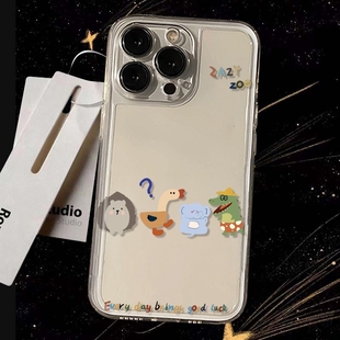 刺猬动物太空壳适用苹果16pro手机壳透明卡通情侣个性 创意潮适用小米15pro适用荣耀300适用华为p70适用一加1