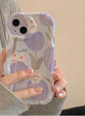 紫色郁金香适用苹果16promax手机壳适用荣耀300适用小米15适用一加适用华为nova13卡通硅胶适用红米k80保护套
