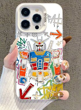 涂鸦高达情侣适用苹果17pro手机壳iphone17适用一加适用小米17适用红米k90适用荣耀500保护套适用魅族22机壳