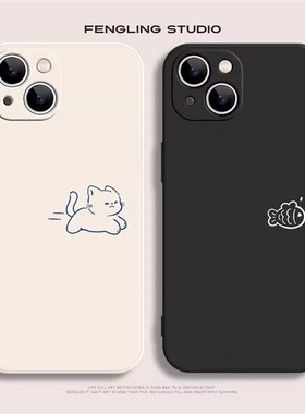 猫猫与鱼液态硅胶适用苹果17pro手机壳iphone17适用一加适用小米17适用红米k90适用荣耀500保护套适用魅族20