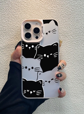 黑白小猫情侣适用于苹果16promax手机壳适用一加13适用小米15适用红米k80适用荣耀300保护套适用魅族21