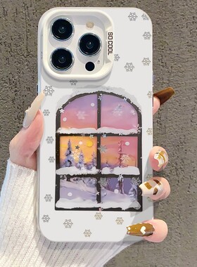 雪景窗户情侣适用苹果17pro手机壳iphone17适用一加适用小米17适用红米k90适用荣耀500保护套适用魅族22机壳