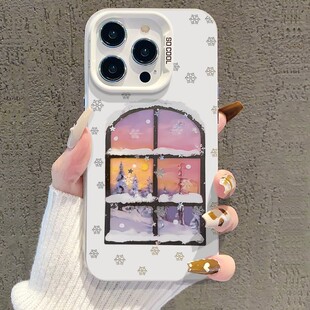 雪景窗户情侣适用苹果17pro手机壳iphone17适用一加适用小米17适用红米k90适用荣耀500保护套适用魅族22机壳