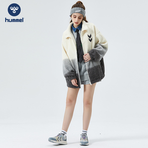 hummel冬季新款羊羔绒女刺绣渐变保暖外套男女