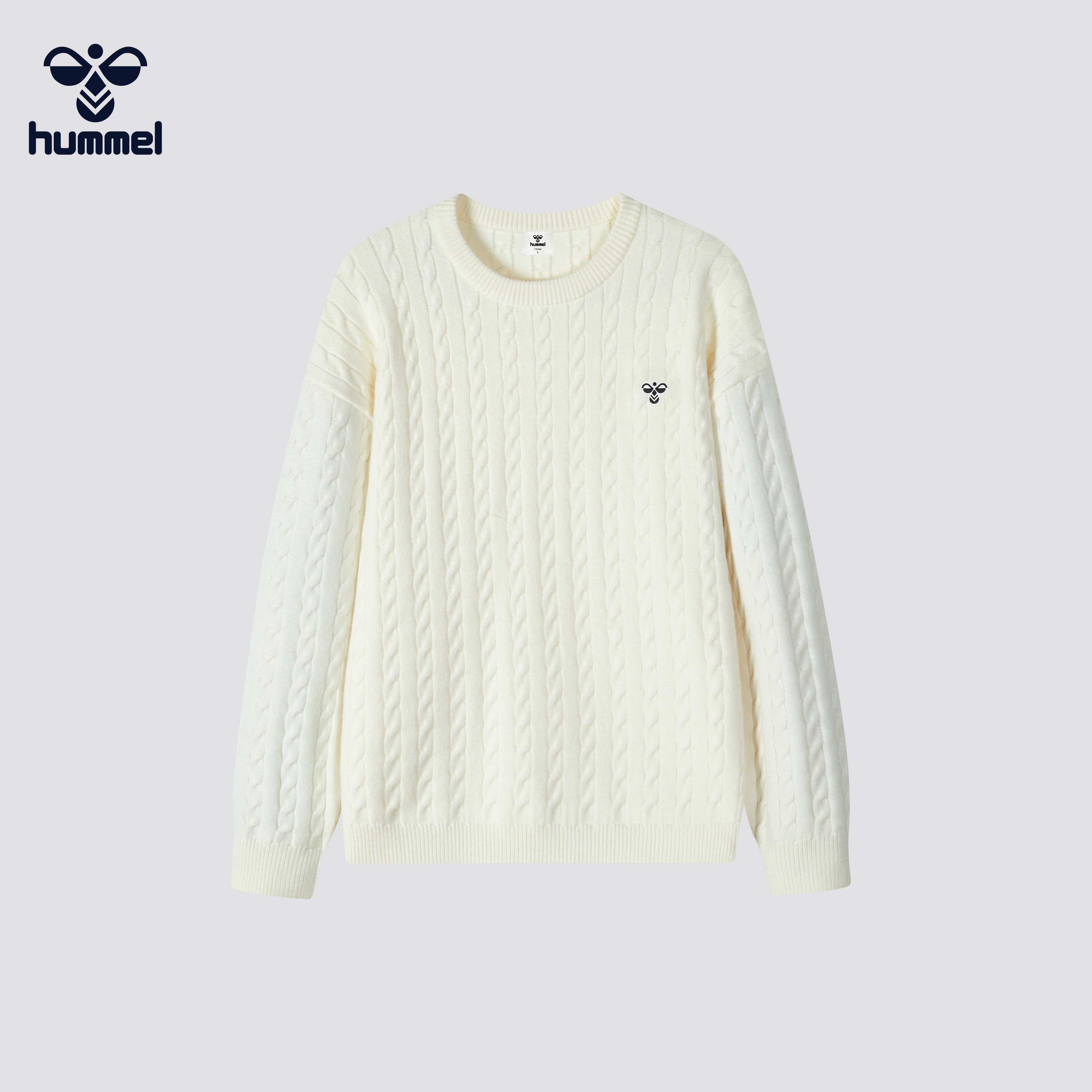 HUMMEL老钱风绞花纹圆领毛衣