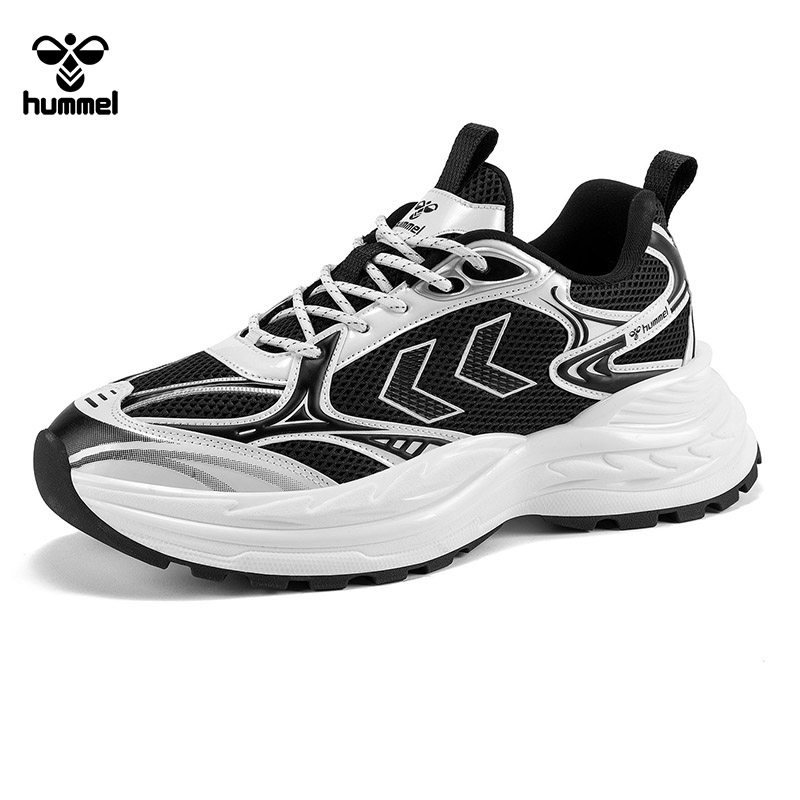hummel男士黑白网面跑步鞋透气运动鞋潮流厚底增高老爹鞋复古跑鞋