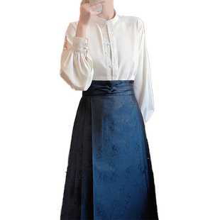 柏粟原创汉服对襟立领衬衣日常汉元素改良纯色新中式春秋款