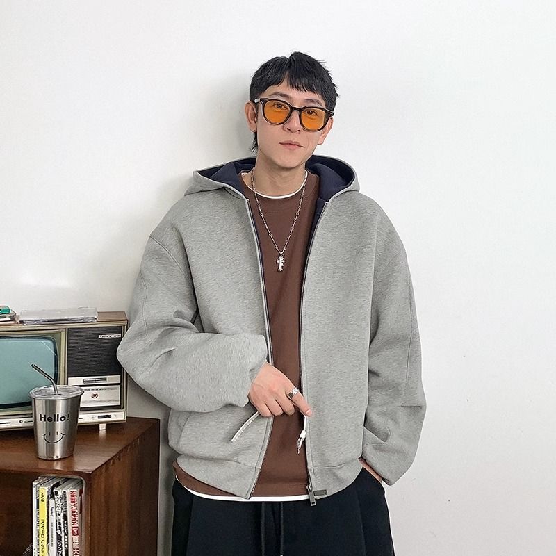 重磅潮牌春秋卫衣男女美式复古廊形情侣连帽衫高街撞色休闲外套