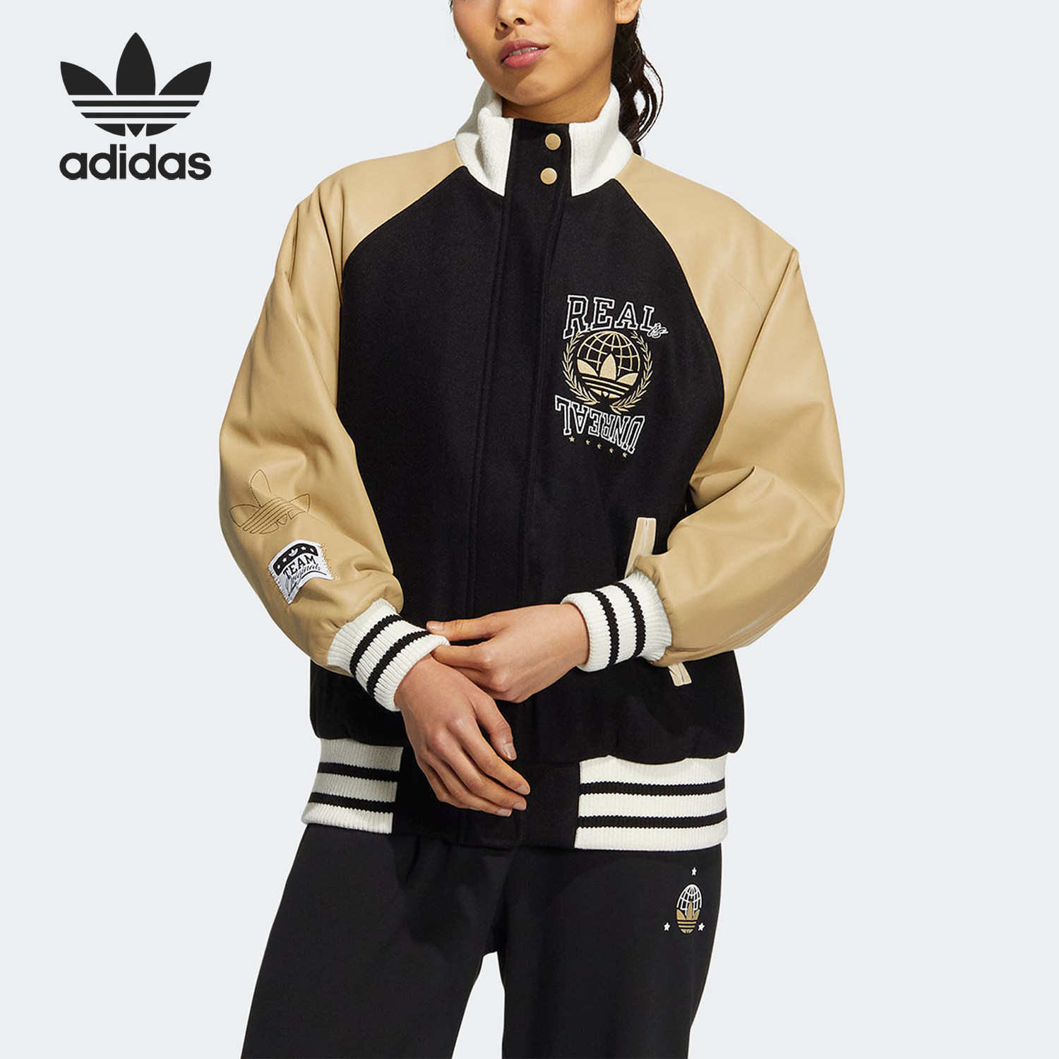 Adidas/阿迪达斯正品三叶草拼色复古女子立领运动夹克HS9513,运动服/休闲服装,运动茄克/外套,淘宝优惠券,粉丝福利购,淘宝优惠卷