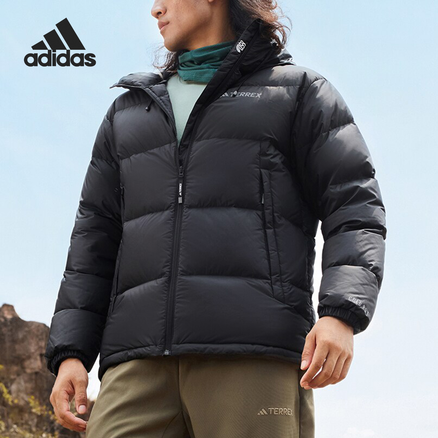 Adidas/阿迪达斯正品户外男士拒水防风运动鹅绒羽绒服IX7927
