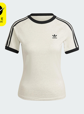 Adidas/阿迪达斯正品三叶草女士印花圆领经典套头修身短袖IR8104