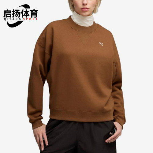 Puma/彪马正品ESSENTIALS女棕色圆领加绒经典宽松卫衣634735-07