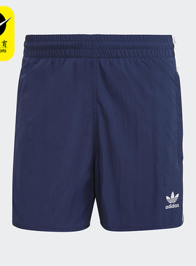 Adidas/阿迪达斯正品三叶草新款男深蓝白色经典休闲短裤IB9952