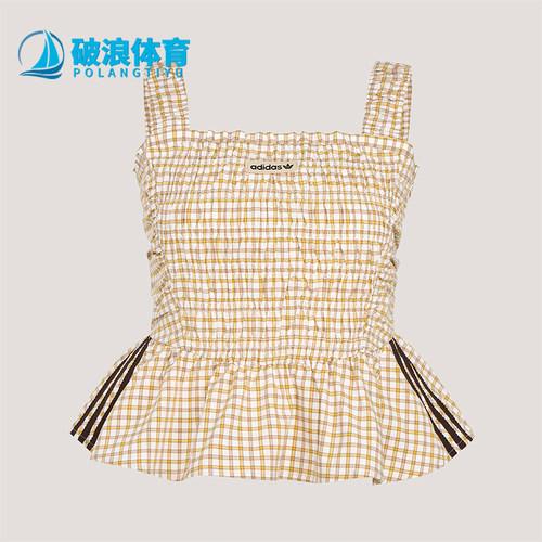 Adidas/阿迪达斯正品三叶草女士运动时尚潮流格纹背心T恤KX7036