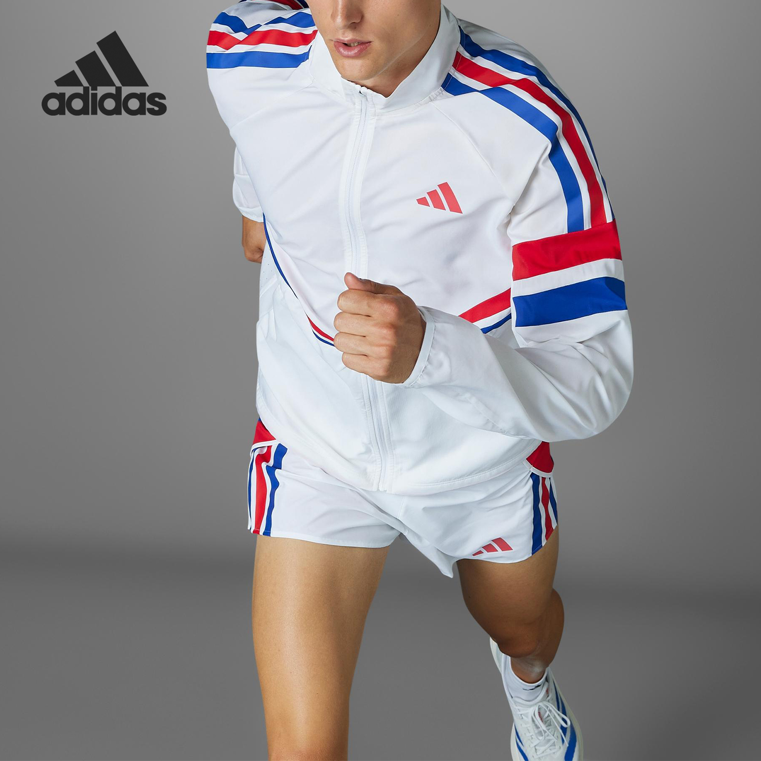 Adidas/阿迪达斯官方正品复古修身跑步男士运动立领夹克JD7317