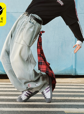 Adidas/阿迪达斯正品三叶草男士时尚经典运动弯刀牛仔长裤KT6366