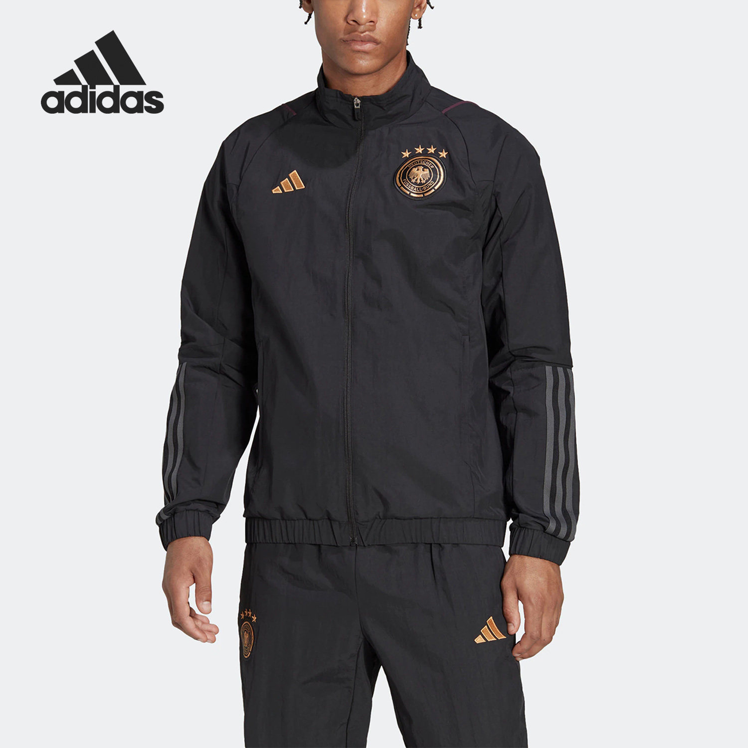 Adidas/阿迪达斯正品德国队足球运动男子修身夹克外套HF3978