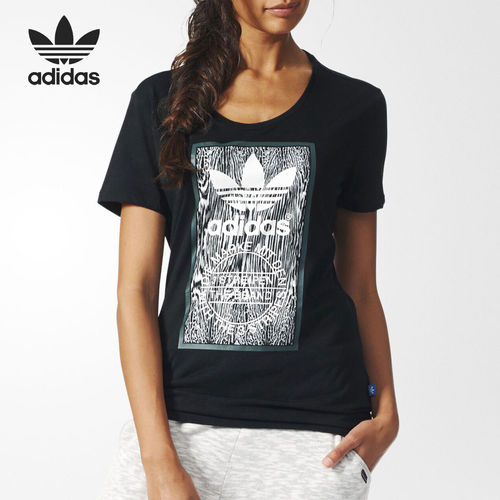 Adidas/阿迪达斯正品三叶草印花短袖T恤新款女短袖T恤AJ8971