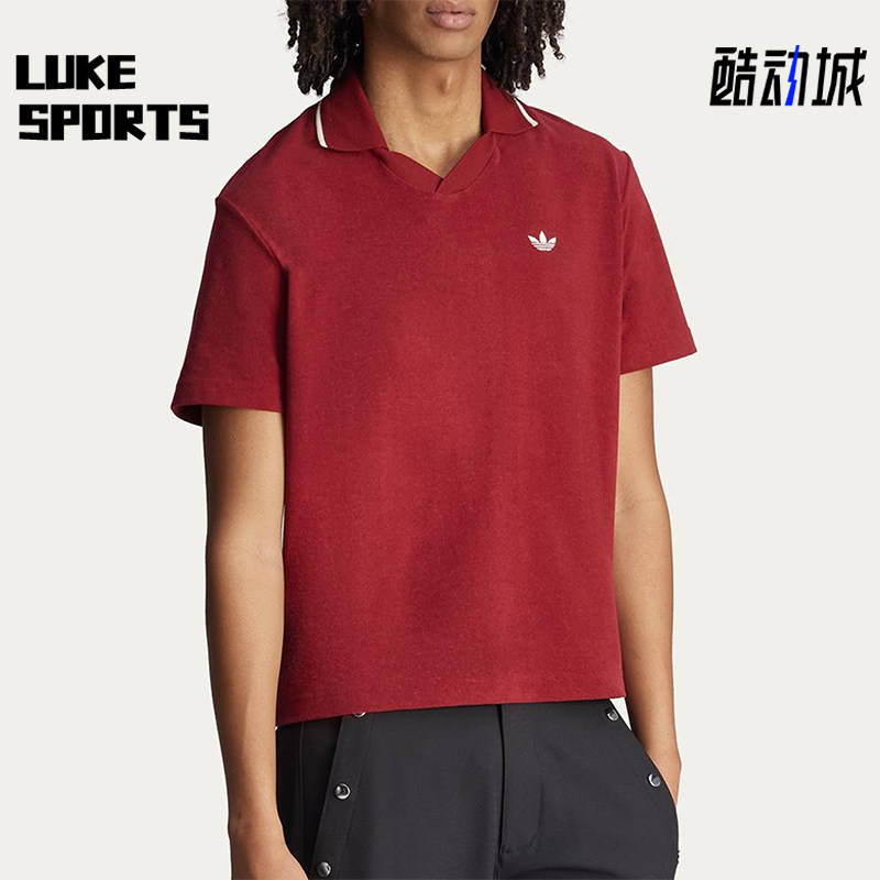 Adidas/阿迪达斯正品三叶草新款男红白色翻领经典短袖T恤JW1122