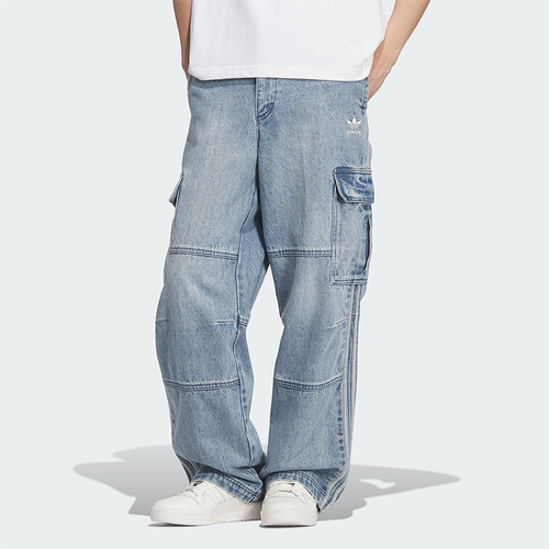 Adidas/阿迪达斯正品三叶草男士宽松复古街头风工装牛仔裤KS5980