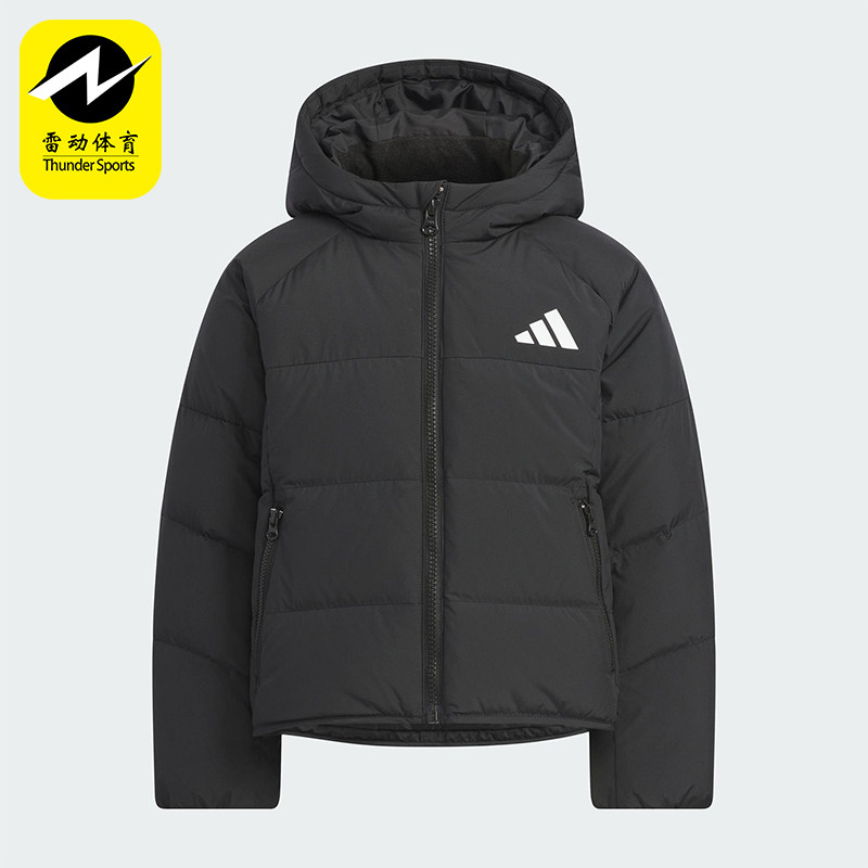 Adidas/阿迪达斯正品冬季儿童拉链保暖运动休闲连帽羽绒服KG5497