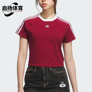 Adidas/阿迪达斯正品三叶草女士修身三条纹圆领透气短袖KF0314