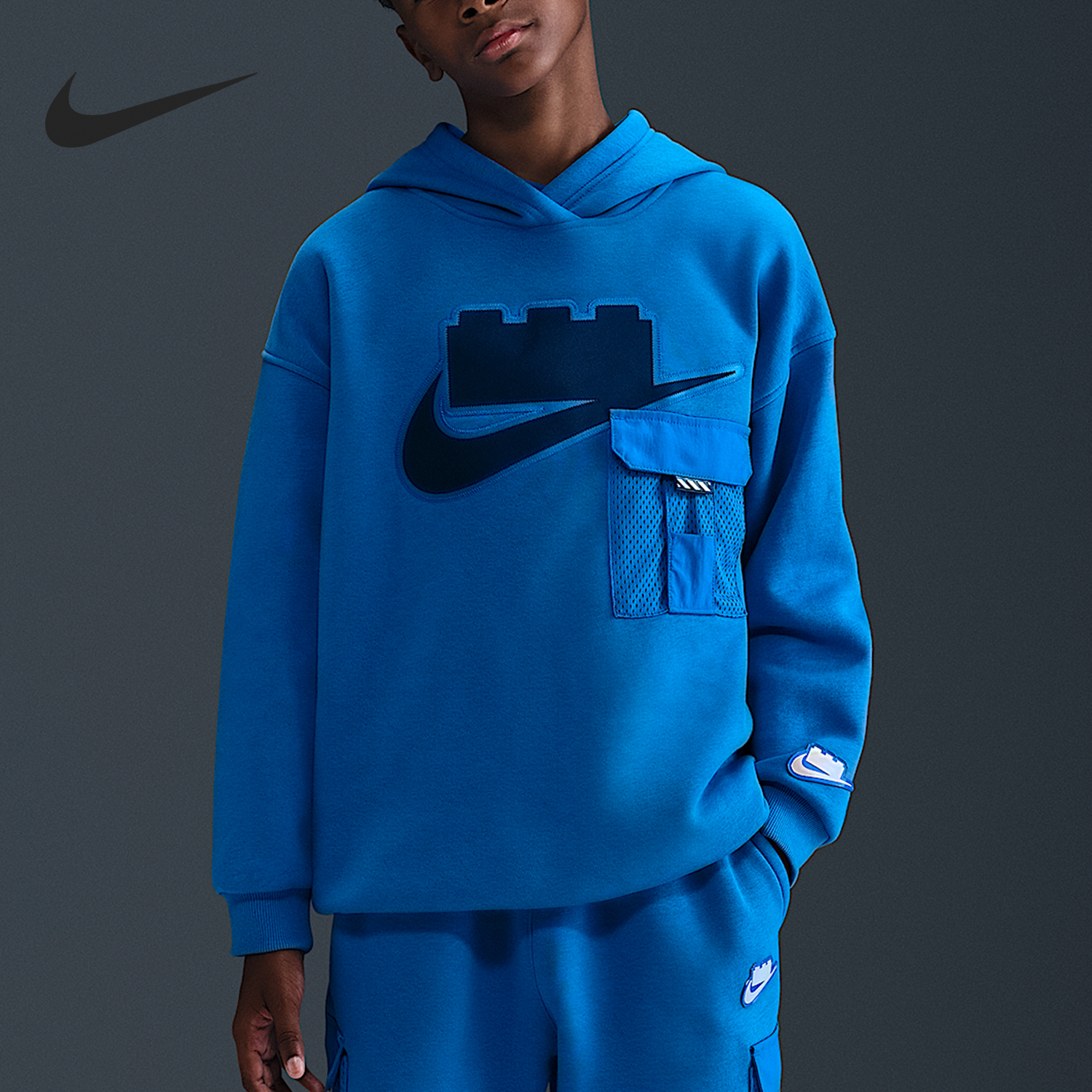 Nike/耐克正品2025秋季款大童日常连帽耐穿套头卫衣HV6732-470