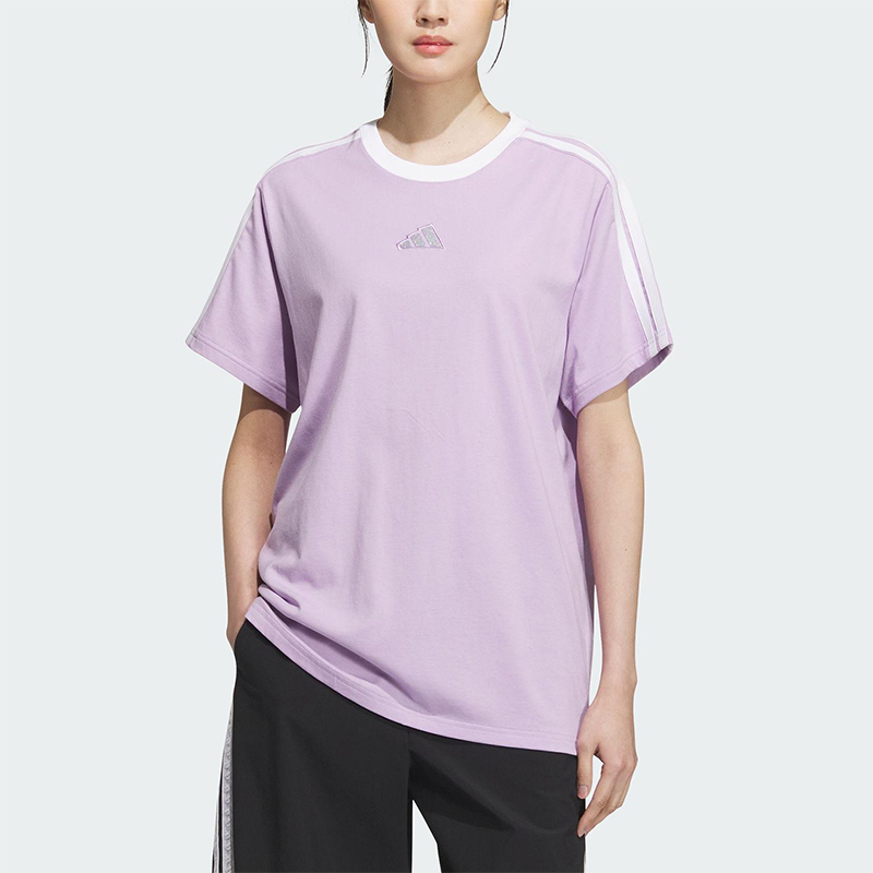 Adidas/阿迪达斯正品夏季女士圆领条纹运动宽松休闲短袖KB7760