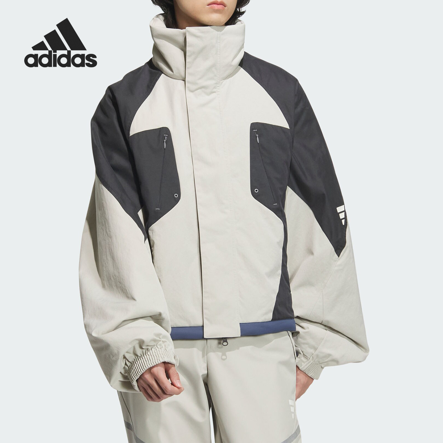 阿迪达斯男士拼接保暖高领棉服