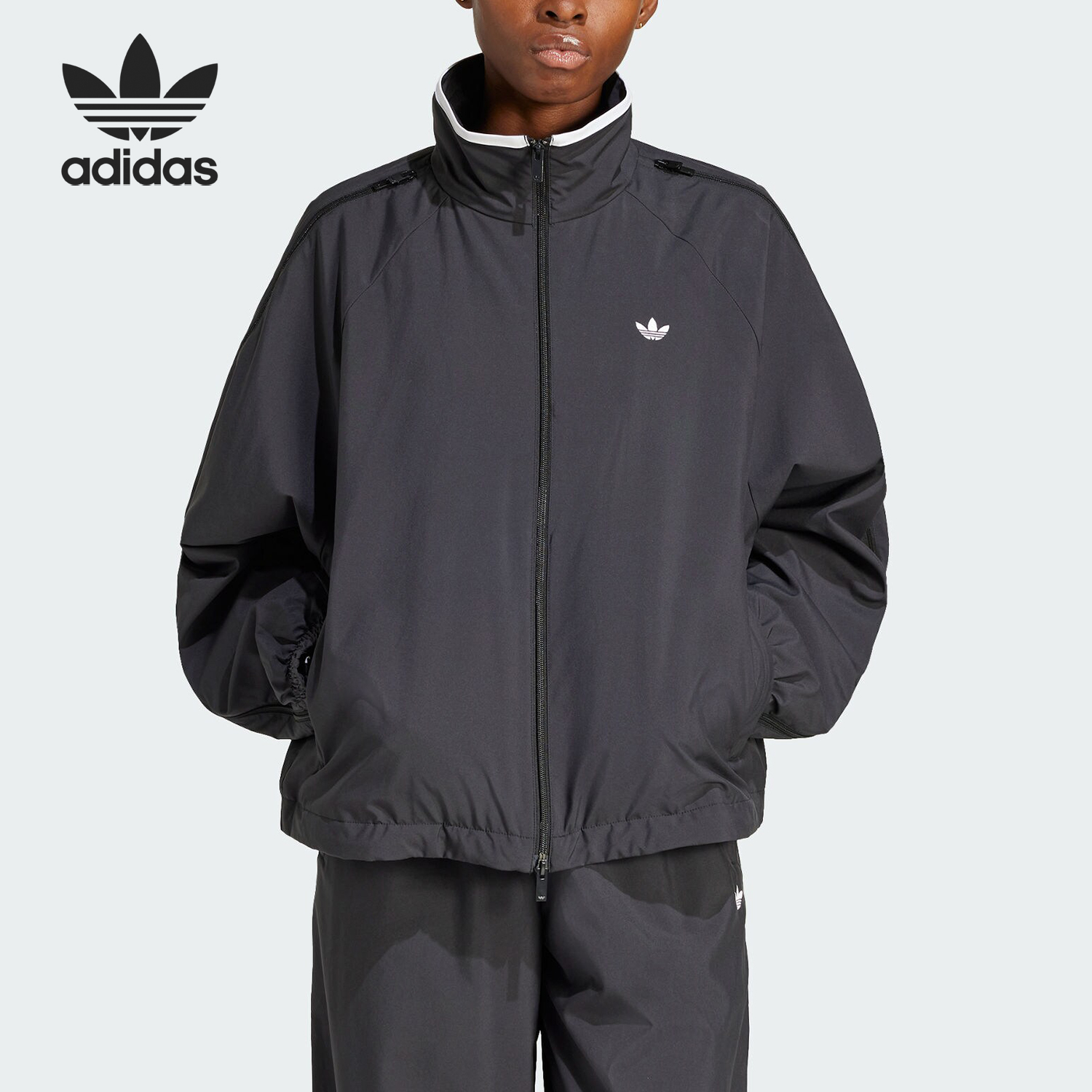 Adidas/阿迪达斯官方正品三叶草女士梭织立领运动夹克外套JX9204