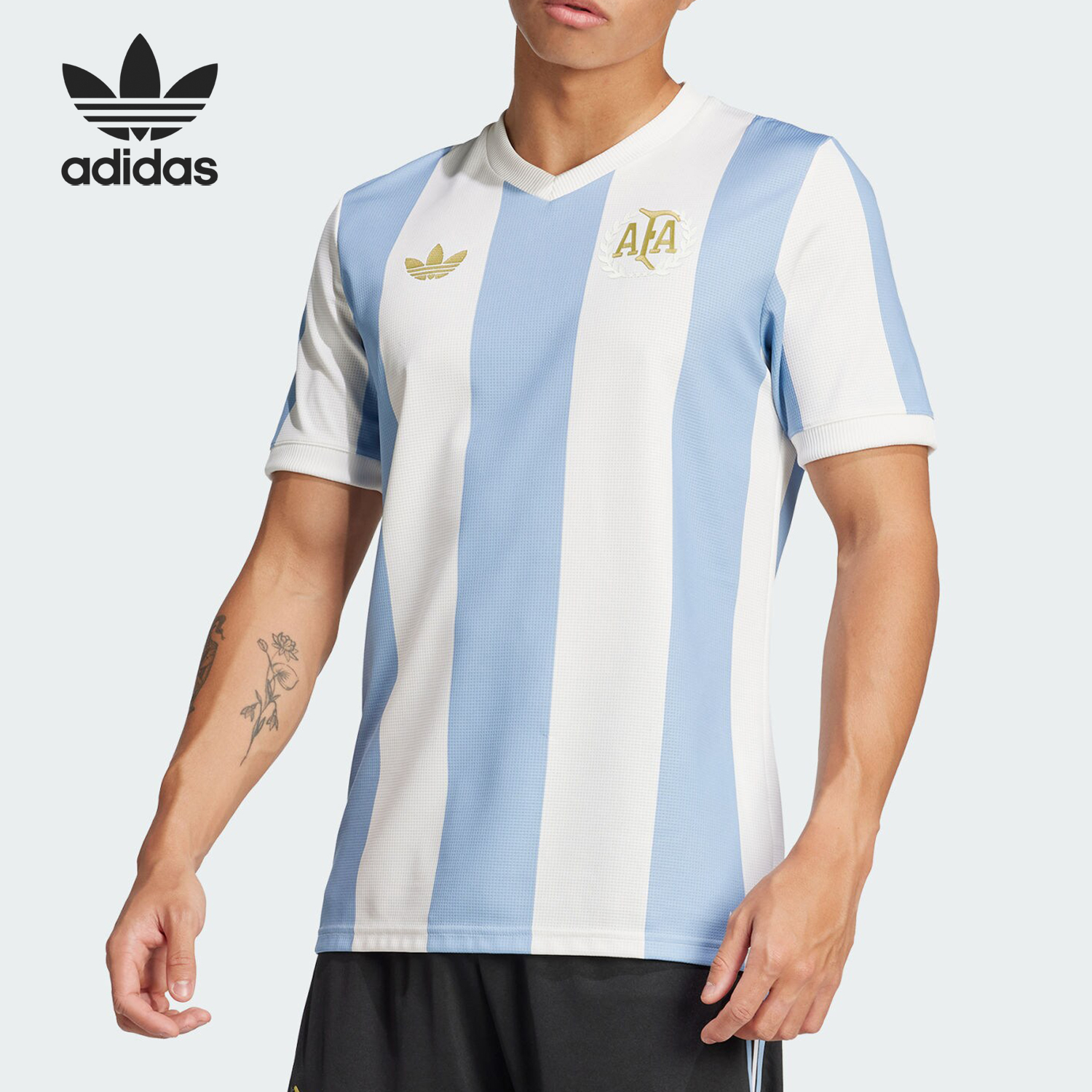 Adidas/阿迪达斯正品三叶草男士透气运动条纹训练短袖JF2641